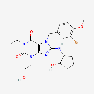 molecular formula C22H28BrN5O5 B8315652 1-Ethyl-3,7-dihydro-8-[(1R,2R)-(hydroxycyclopentyl)amino]-3-(2-hydroxyethyl)-7-[(3-bromo-4-methoxyphenyl)methyl]-1H-purine-2,6-dione CAS No. 405214-79-1