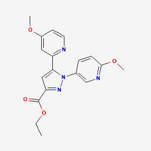 molecular formula C18H18N4O4 B8315681 1-(6-Methoxy-3-pyridyl)-5-(4-methoxy-2-pyridyl)pyrazole-3-carboxylic acid ethyl ester 