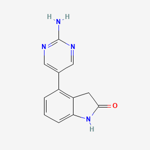 molecular formula C12H10N4O B8315842 4-(2-Amino-pyrimidin-5-yl)-1,3-dihydro-indol-2-one 
