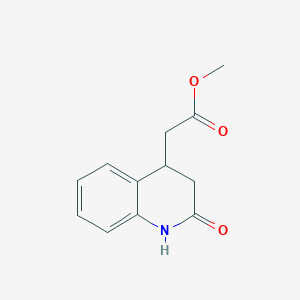 molecular formula C12H13NO3 B8315988 Methyl (+/-)-2-oxo-1,2,3,4-tetrahydro-4-quinolineacetate 