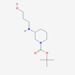 molecular formula C13H26N2O3 B8316070 Tert-butyl 3-[(3-hydroxypropyl)amino]-1-piperidinecarboxylate 
