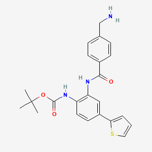molecular formula C23H25N3O3S B8316231 Tert-butyl [2-{[4-(aminomethyl)benzoyl]amino}-4-(2-thienyl)phenyl]carbamate 