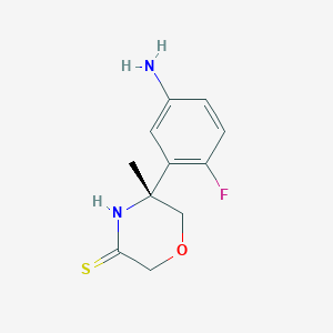 molecular formula C11H13FN2OS B8316331 (R)-5-(5-Amino-2-fluoro-phenyl)-5-methyl-morpholine-3-thione 