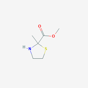 molecular formula C6H11NO2S B8316689 2-Methylthiazolidine-2-carboxylic acid methyl ester 