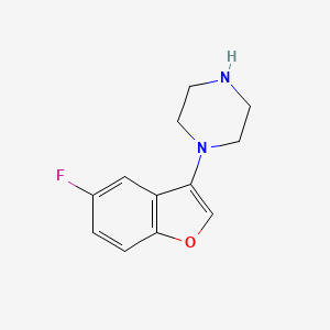 molecular formula C12H13FN2O B8317171 5-Fluoro-3-piperazino benzofuran 