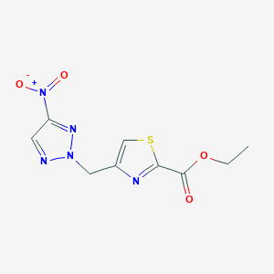 molecular formula C9H9N5O4S B8317281 Ethyl 4-((4-nitro-2H-1,2,3-triazol-2-yl)methyl)thiazole-2-carboxylate 