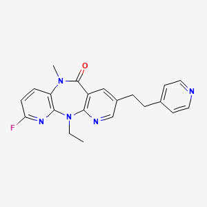 molecular formula C21H20FN5O B8317368 2-Ethyl-5-fluoro-9-methyl-13-[2-(pyridin-4-yl)ethyl]-2,4,9,15-tetraazatricyclo[9.4.0.0^{3,8}]pentadeca-1(15),3(8),4,6,11,13-hexaen-10-one 