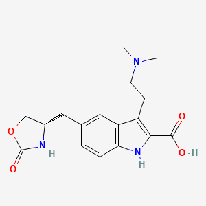 molecular formula C17H21N3O4 B8317580 (S)-3-(2-dimethylaminoethyl)-5-(2-oxo-1,3-oxazolidin-4-ylmethyl)-1H-indol-2-carboxylic acid CAS No. 659738-69-9
