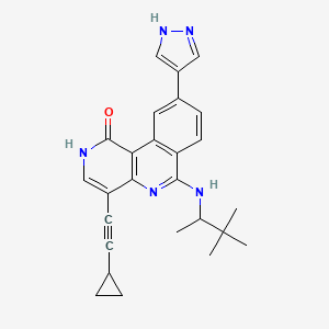 molecular formula C26H27N5O B8317623 Benzo[c][1,6]naphthyridin-1(2H)-one, 4-(2-cyclopropylethynyl)-9-(1H-pyrazol-4-yl)-6-[[(1R)-1,2,2-trimethylpropyl]amino]- 