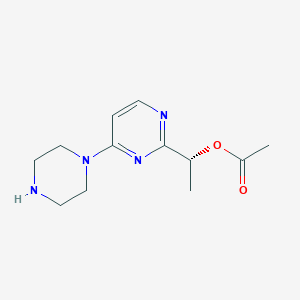 molecular formula C12H18N4O2 B8317796 (R)-1-(4-Piperazin-1-yl-pyrimidin-2-yl)-ethyl acetate 