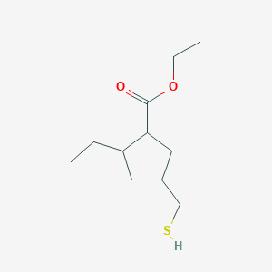 molecular formula C11H20O2S B8318127 Ethyl 2-ethyl-4-(mercaptomethyl)cyclopentanecarboxylate 