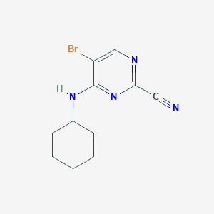 molecular formula C11H13BrN4 B8318942 5-Bromo-4-cyclohexylamino-pyrimidine-2-carbonitrile 