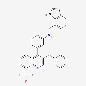 molecular formula C32H24F3N3 B8319432 1H-Indole-7-methanamine, N-[3-[3-(phenylmethyl)-8-(trifluoromethyl)-4-quinolinyl]phenyl]- 