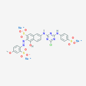 molecular formula C27H19ClN7Na3O11S3 B083195 2-Naphthalenesulfonic acid, 7-((4-chloro-6-((4-sulfophenyl)amino)-1,3,5-triazin-2-yl)methylamino)-4-hydroxy-3-((4-methoxy-2-sulfophenyl)azo)-, trisodium salt CAS No. 12237-01-3