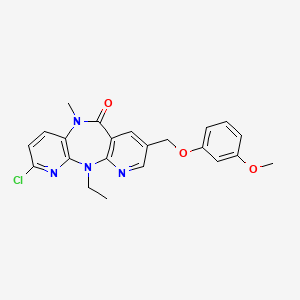 molecular formula C22H21ClN4O3 B8319690 5-Chloro-2-ethyl-13-(3-methoxyphenoxymethyl)-9-methyl-2,4,9,15-tetraazatricyclo[9.4.0.0^{3,8}]pentadeca-1(11),3,5,7,12,14-hexaen-10-one 