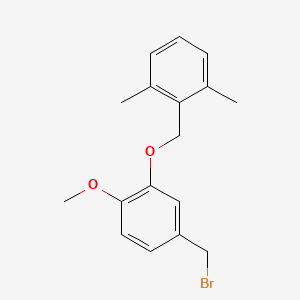 molecular formula C17H19BrO2 B8320177 2-((5-(Bromomethyl)-2-methoxyphenoxy)methyl)-1,3-dimethylbenzene 
