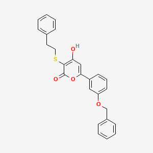 molecular formula C26H22O4S B8320424 4-Hydroxy-3-[(2-phenylethyl)thio]-6-[3-(phenylmethoxy)phenyl]-2H-pyran-2-one 