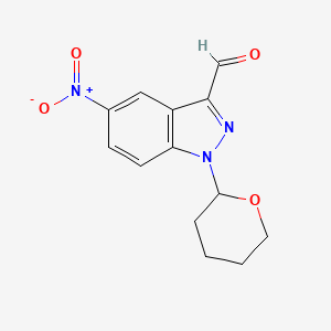 molecular formula C13H13N3O4 B8320452 5-nitro-1-(tetrahydro-2H-pyran-2-yl)-1H-indazole-3-carbaldehyde 