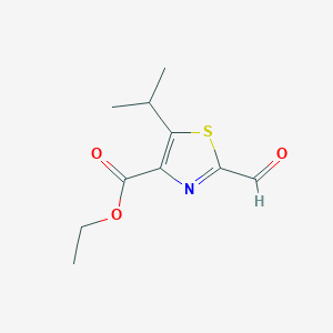 molecular formula C10H13NO3S B8320562 Ethyl 2-formyl-5-(1-methylethyl)-1,3-thiazole-4-carboxylate 