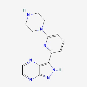 molecular formula C14H15N7 B8320570 3-(6-(piperazin-1-yl)pyridin-2-yl)-1H-pyrazolo[3,4-b]pyrazine 