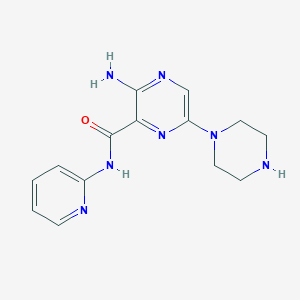 molecular formula C14H17N7O B8320599 3-amino-6-(piperazin-1-yl)-N-(pyridin-2-yl)pyrazine-2-carboxamide 