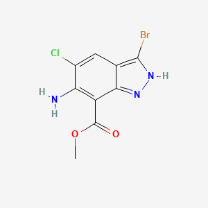 molecular formula C9H7BrClN3O2 B8320707 6-amino-3-bromo-5-chloro-1H-indazole-7-carboxylic acid methyl ester 