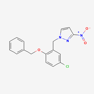 molecular formula C17H14ClN3O3 B8320988 1-({5-Chloro-2-[(phenylmethyl)oxy]phenyl}methyl)-3-nitro-1H-pyrazole 