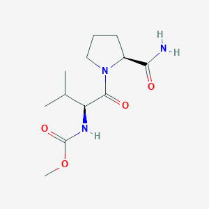 molecular formula C12H21N3O4 B8321125 methyl (S)-1-((S)-2-carbamoylpyrrolidin-1-yl)-3-methyl-1-oxobutan-2-ylcarbamate 