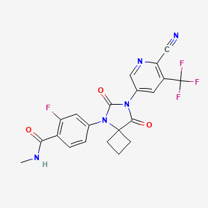molecular formula C21H15F4N5O3 B8321212 4-(7-(6-Cyano-5-(trifluoromethyl)pyridin-3-yl)-6,8-dioxo-5,7-diazaspiro(3.4)octan-5-yl)-2-fluoro-N-methylbenzamide CAS No. 1332391-92-0