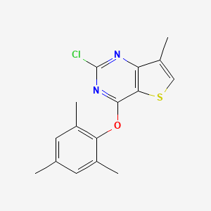 molecular formula C16H15ClN2OS B8321629 2-Chloro-4-(mesityloxy)-7-methylthieno[3,2-d]pyrimidine 