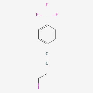 molecular formula C11H8F3I B8321647 Benzene, 1-(4-iodo-1-butyn-1-yl)-4-(trifluoromethyl)- 