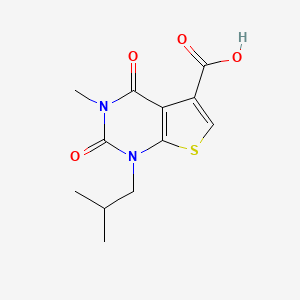 molecular formula C12H14N2O4S B8323113 1,2,3,4-Tetrahydro-3-methyl-1-(2-methylpropyl)-2,4-dioxothieno[2,3-d]pyrimidine-5-carboxylic acid 