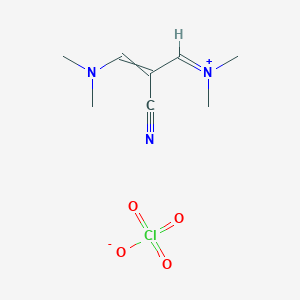 molecular formula C8H14ClN3O4 B8323119 N-[2-cyano-3-(dimethylamino)prop-2-en-1-ylidene]-N-methylmethanaminium perchlorate 