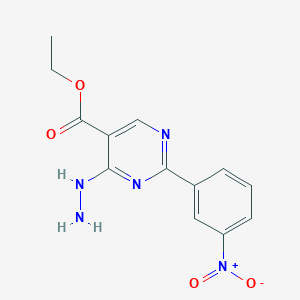 molecular formula C13H13N5O4 B8323396 Ethyl 4-hydrazino-2-(3'-nitrophenyl)pyrimidine-5-carboxylate 