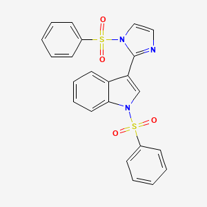 molecular formula C23H17N3O4S2 B8323522 1-(phenylsulfonyl)-3-(1-(phenylsulfonyl)-1H-imidazol-2-yl)-1H-indole 