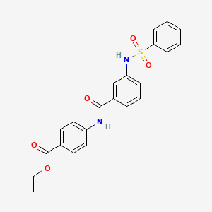 molecular formula C22H20N2O5S B8323735 4-(3-Benzenesulfonylamino-benzoylamino)-benzoic acid ethyl ester 