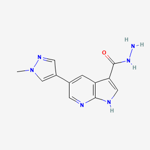 molecular formula C12H12N6O B8324287 5-(1-methyl-1H-pyrazol-4-yl)-1H-pyrrolo-[2,3-b]pyridine-3-carbohydrazide 