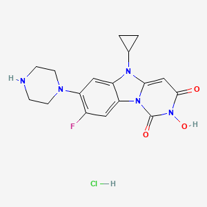 molecular formula C17H19ClFN5O3 B8324488 Pyrimido(1,6-a)benzimidazole-1,3(2H,5H)-dione, 5-cyclopropyl-8-fluoro-2-hydroxy-7-(1-piperazinyl)-, monohydrochloride CAS No. 137858-18-5