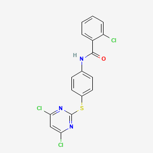 molecular formula C17H10Cl3N3OS B8324626 2-Chloro-N-(4-(4,6-dichloropyrimidin-2-ylthio)phenyl)benzamide 