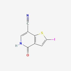 molecular formula C8H3IN2OS B8324996 2-Iodo-4-oxo-4,5-dihydro-thieno[3,2-c]pyridine-7-carbonitrile 