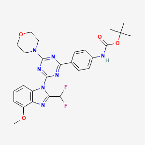 molecular formula C27H29F2N7O4 B8325058 tert-Butyl (4-{4-[2-(difluoromethyl)-4-methoxy-1H-benzimidazol-1-yl]-6-(morpholin-4-yl)-1,3,5-triazin-2-yl}phenyl)carbamate CAS No. 1246203-33-7