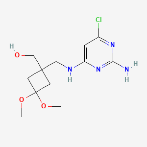 molecular formula C12H19ClN4O3 B8325142 (1-(((2-Amino-6-chloro-4-pyrimidinyl)amino)methyl)-3,3-dimethoxycyclobutyl)methanol 