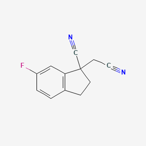 molecular formula C12H9FN2 B8325389 1-(cyanomethyl)-6-fluoro-2,3-dihydro-1H-indene-1-carbonitrile 