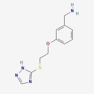 molecular formula C11H14N4OS B8325992 1-(3-{[2-(1H-1,2,4-triazol-3-ylthio)ethyl]oxy}phenyl)methanamine 