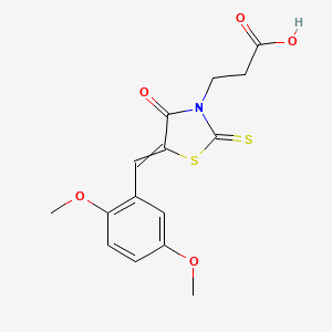 molecular formula C15H15NO5S2 B8326093 3-[5-[(2,5-Dimethoxyphenyl)methylidene]-4-oxo-2-sulfanylidene-1,3-thiazolidin-3-yl]propanoic acid 
