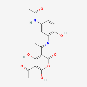 molecular formula C17H16N2O7 B8326158 N-(3-((1-(5-Acetyl-4-hydroxy-2,6-dioxo-2H-pyran-3(6H)-ylidene)ethyl)amino)-4-hydroxyphenyl)acetamide CAS No. 64353-93-1