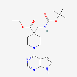 molecular formula C20H29N5O4 B8326397 ethyl 4-((tert-butoxycarbonylamino)methyl)-1-(7H-pyrrolo[2,3-d]pyrimidin-4-yl)piperidine-4-carboxylate 