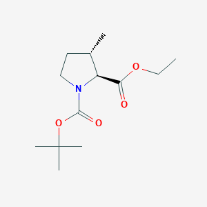 molecular formula C13H23NO4 B8326955 1-(1,1-Dimethylethyl) 2-ethyl (2S,3S)-3-methyl-1,2-pyrrolidinedicarboxylate 