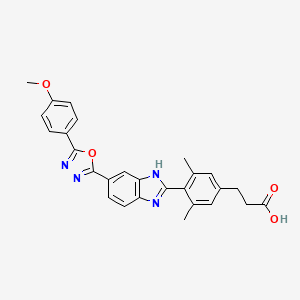 molecular formula C27H24N4O4 B8327692 3-(4-(6-(5-(4-methoxyphenyl)-1,3,4-oxadiazol-2-yl)-1H-benzo[d]imidazol-2-yl)-3,5-dimethylphenyl)propanoic acid 
