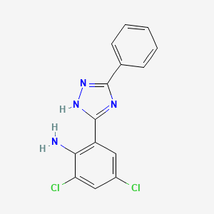 molecular formula C14H10Cl2N4 B8328451 3-(2-amino-3,5-dichlorophenyl)-5-phenyl-1H-1,2,4-triazole 